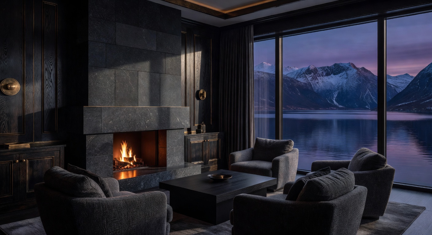 Luxury dark interior of a Norwegian hotel